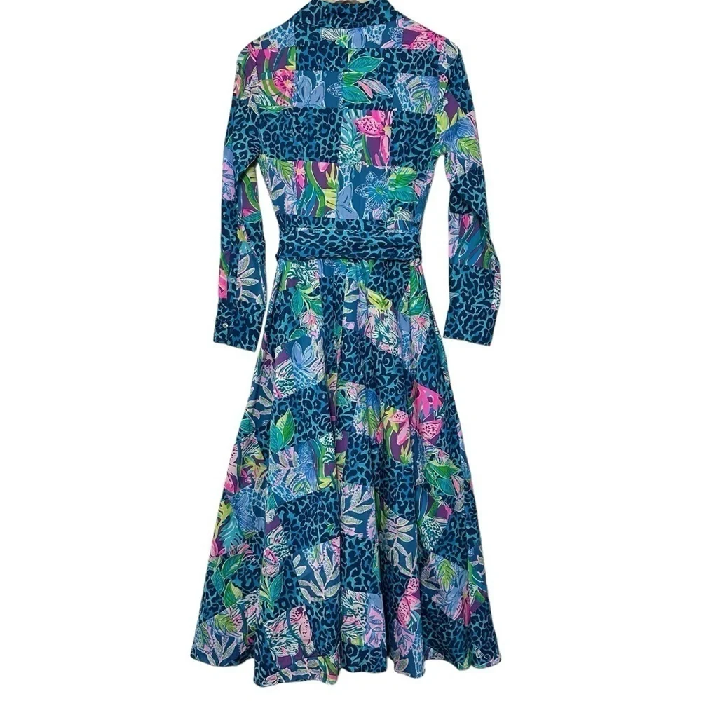 NWT Lilly Pulitzer Green Blue Aqua Mira Shirtdress Pop Up Lilly Party Patchwork